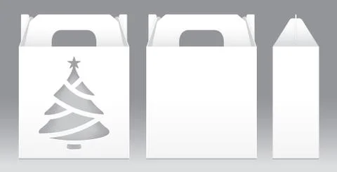 Box White window Christmas tree shape cut out Packaging Template blank Illustrazione stock
