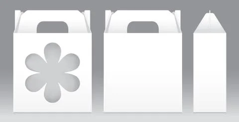 Box White window flower shape cut out Packaging Template blank. Empty Box whi Stock-Illustration