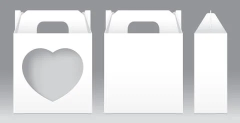Box White window heart-shaped cut out Packaging Template blank. Empty Box Stock Illustration