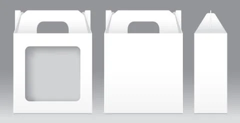 Box White window shape cut out Packaging Template blank. Empty Box white Temp Illustrazione stock