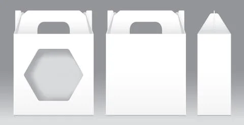 Box White window shape cut out Packaging Template blank. Empty Box white Temp Ilustración de archivo