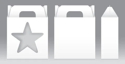 Box White window star shape cut out Packaging Template blank. Empty Box white Ilustración de archivo