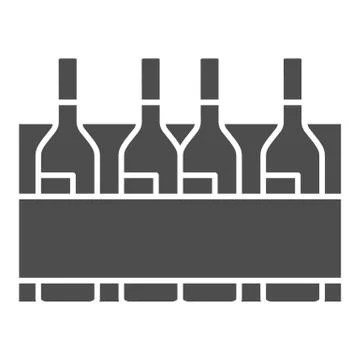 Box with wine bottles solid icon, Wine festival concept, wine bottles in case Stock Illustration