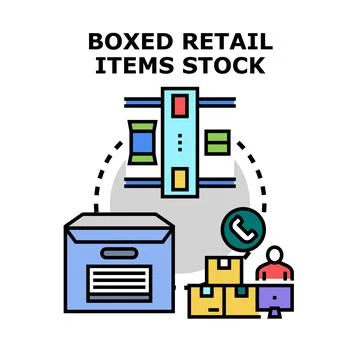 Boxed retail items stock management system concept 库存插图