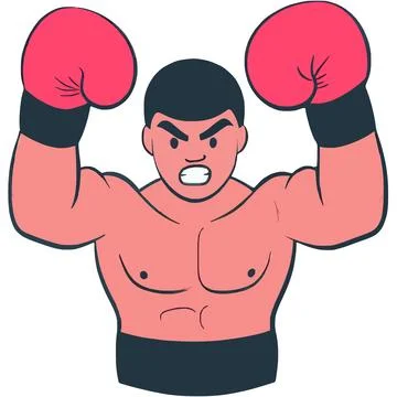 Boxer in Action with Gloved Hands and Strength Stock Illustration