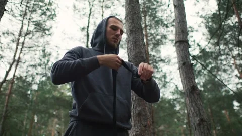 Boxer athlete preparing training workout using hand wrap. Boxer training in the Stock Footage 271130015