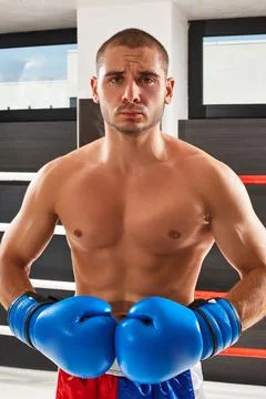 Boxer in blue gloves Stock Photos
