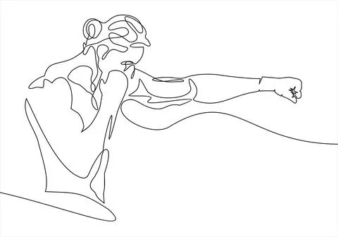 Boxer boxing exercise hand drawn line drawing. Sport man punch training, vector Stock-Illustration