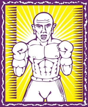 Boxer with boxing gloves posing inside frame Stock Illustration