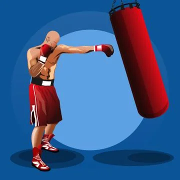 Boxer. Boxing logo. Training with punching bag Stock Illustration