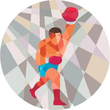 Boxer Boxing Punching Circle Low Polygon Stock Illustration