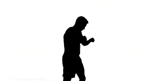 Shadow Boxing. Black Silhouette on a White Background, Sports