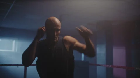 Boxer on a boxing training in the evening Stock Footage 258258792