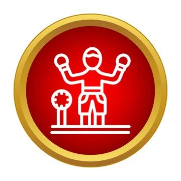 Boxer celebrating victory in boxing ring match icon 库存插图
