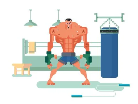 Boxer character in training Stock Illustration