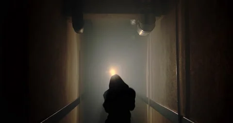Boxer in a dark corridor fighting a shadow Stock Footage 157898170