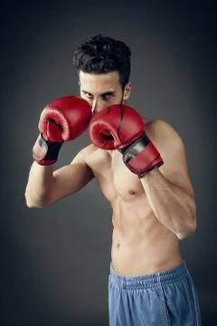 Boxer in defensive position Stock Photos