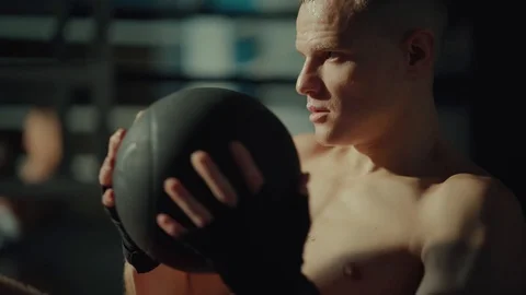 Boxer doing abs at gym. Stock Footage 98744281