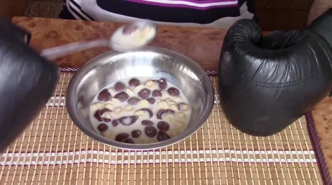 Boxer eating breakfast Video stock 47370952