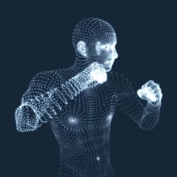 Boxer. Fighting Man. 3D Model of Man. Human Body Model. Illustrazione stock
