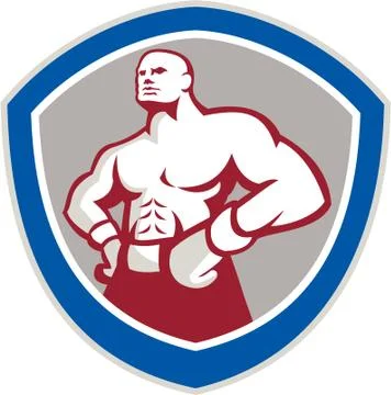 Boxer with hands on hips shield Stock Illustration