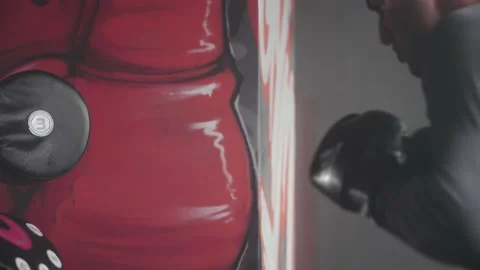 Boxer Heavy Hitting BoxMaster Punching Machine Stock Footage 174928096