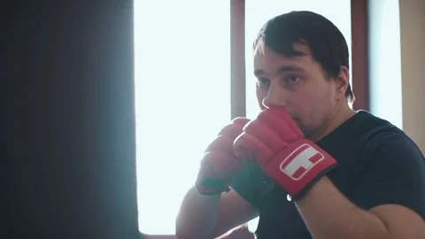 Boxer hits the pear in training. Dynamic frame Stock Footage 74404800