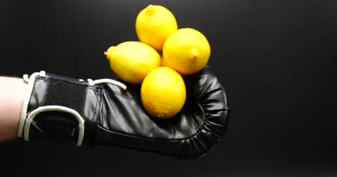 Boxer holding lemons representing turning lemons in the lemonad isolated on Stock Footage 205438751