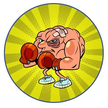 Boxer with injuries human brain character, smart wise Stock Illustration