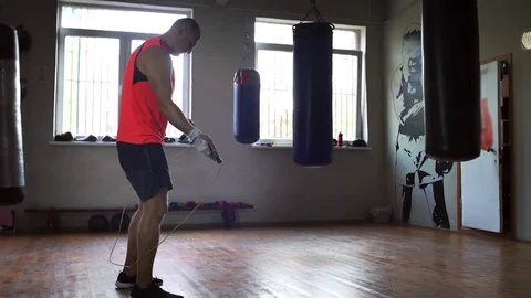 Boxer is Jumping Rope Stock Footage 69998707