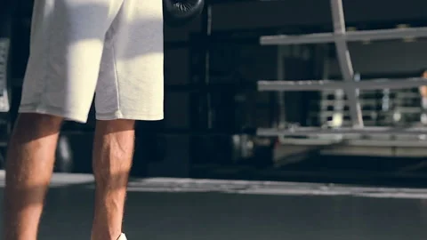 Boxer man standing at the ring and looking straigh a head.  Stock Footage 98679418