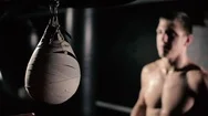 Boxer Operates On A Pneumatic Punching Bag. Stock Footage