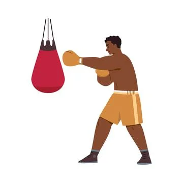 Boxer practicing vector illustration in gym. 스톡 일러스트