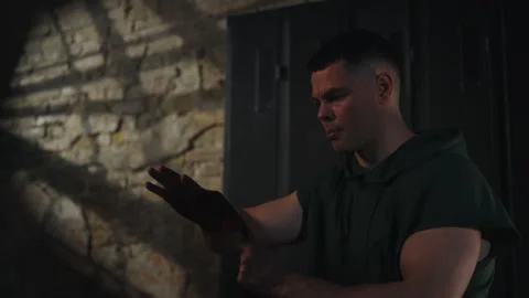 Boxer preparing for fight Stock Footage 318307689