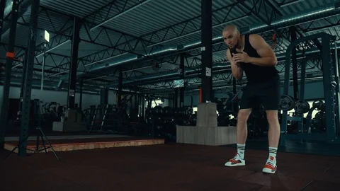 The boxer is racing before the fight. The guy is boxing. Stock Footage 112293801
