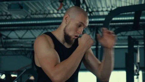 The boxer is racing before the fight. The guy is boxing. Stock Footage 112293914