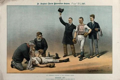 A boxer representing St. Stephen's Review has knocked out his opponent who .. Stock Illustration