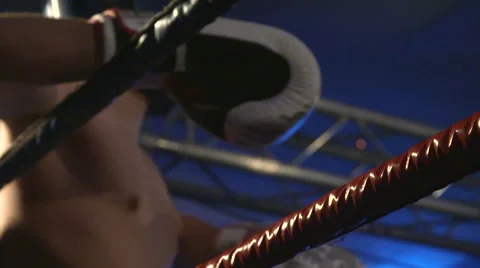 Boxer Resting on Ropes Slow Motion Stock Footage 48912644