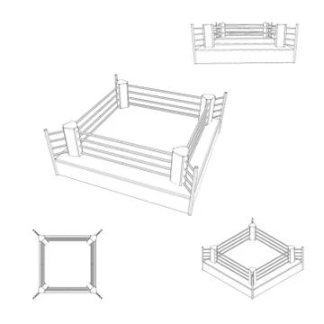 Boxer ring set. Isolated on white background. Vector outline illustration. Stock Illustration
