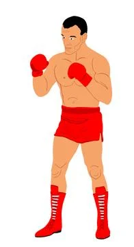 Boxer in ring vector illustration isolated on white background. Stock Illustration