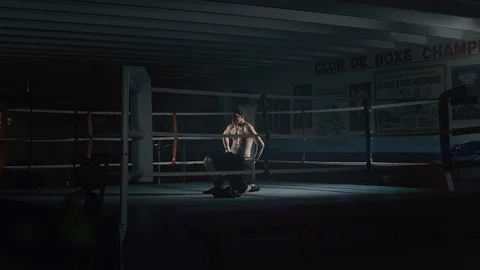 Boxer sitting on the ring before the training Video stock 105440283