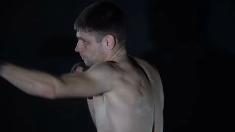 Boxer is trained without gloves Stock Footage 74354484