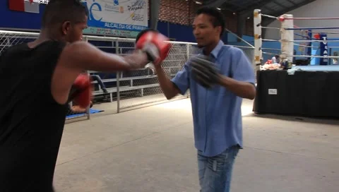 Boxer with Trainer (HD) co Stock Footage 1217612