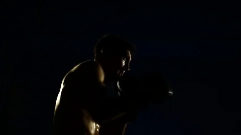 Boxer training in a gym, dramatic lighting Stock Footage 75786100