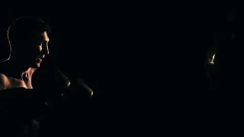 Boxer training in a gym, dramatic lighting Stock Footage 75812848