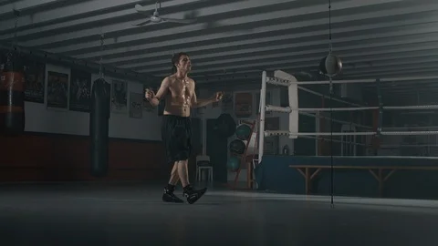 Boxer training with the jumping rope Stock Footage 105440354