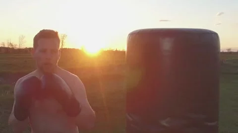 Boxer training in sunset slow motion Stock Footage 64221233
