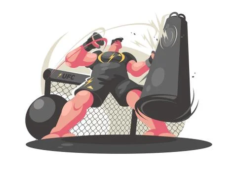 Boxer trains in gym Stock Illustration