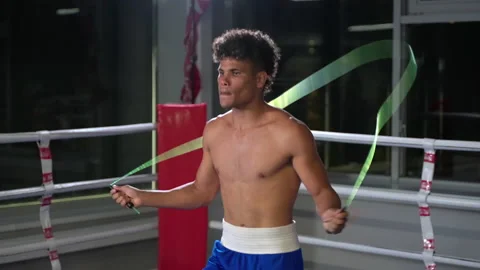 Boxer warming up with rope jumping Stock Footage 197381640