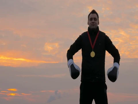 Boxer winner on the top place Stock Footage 83432709
